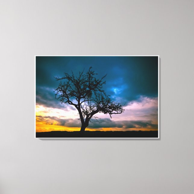 Early Spring Sunset Blue Sky water colour Painting Canvas Print (Front)