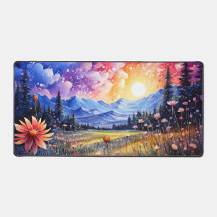 Early Spring Valley Sunset Illustration Desk Mat