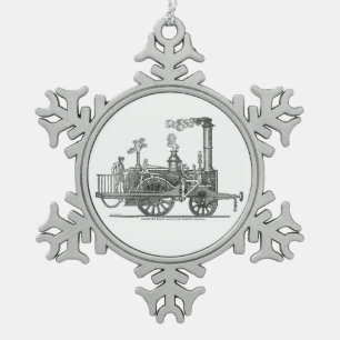 Early Steam Locomotive Snowflake Pewter Christmas Ornament