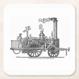 Early Steam Locomotive Square Paper Coaster