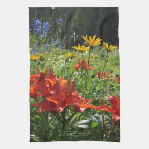 Early Summer Blue Delphinium Deep Orange kitchen t Towel