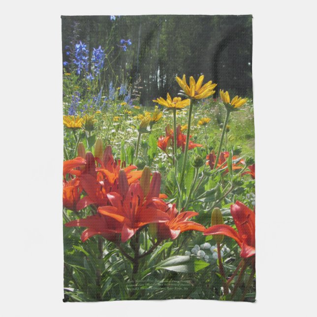 Early Summer Blue Delphinium Deep Orange kitchen t Towel (Vertical)