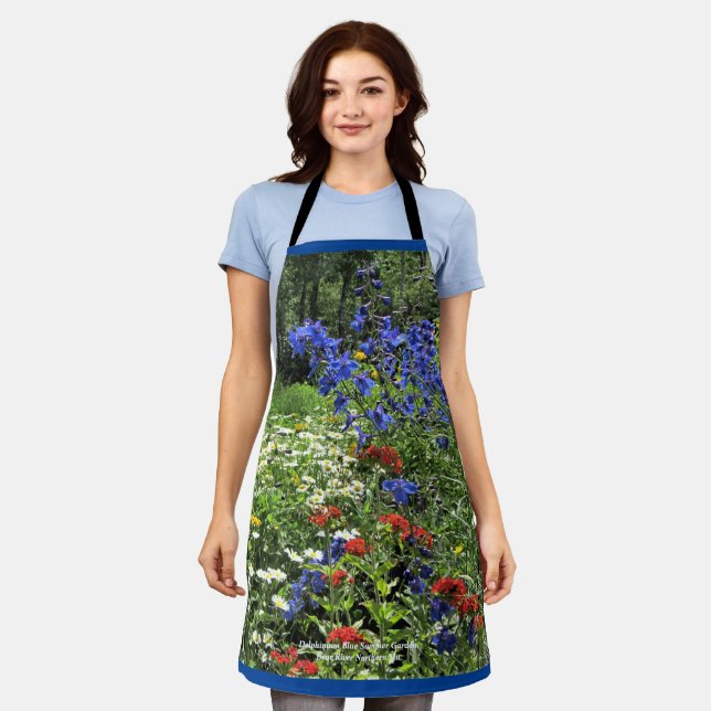 Early Summer Blue Delphinium Gardens Apron (Worn)