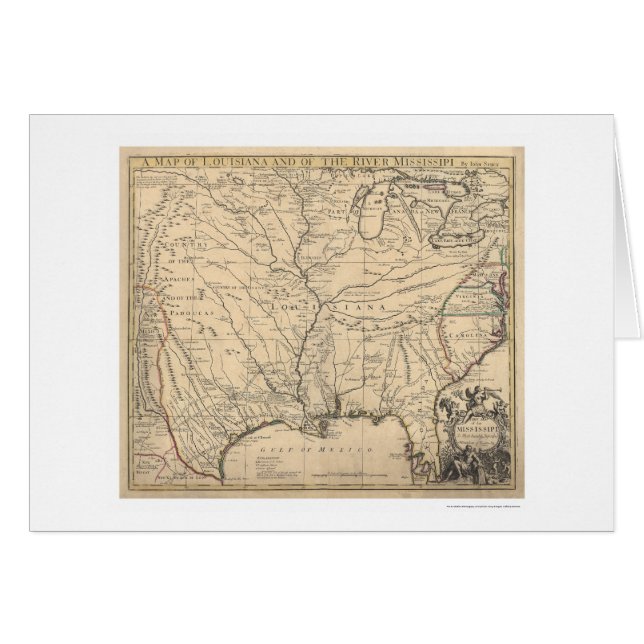 Early United States Map by Senex 1721 (Front Horizontal)