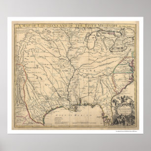 Early United States Map by Senex 1721 Poster