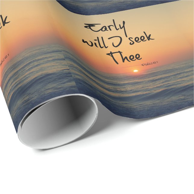 Early will I seek Thee Bible Verse Ocean Sunrise Wrapping Paper (Roll Corner)
