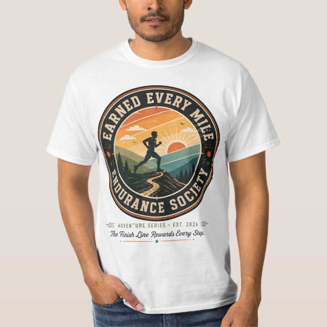 Earn Every Mile Endurance Trail Runner Retro Tee (Front)