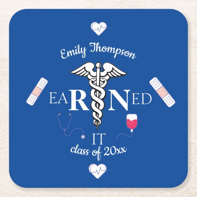 Earned It Rn Degree  Square Paper Coaster (Front)