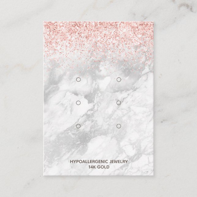 Earring Display 3 Pairs Rose Gold Glitter Marble Business Card (Front)