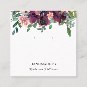 Earring Display Card   Burgundy Watercolor Floral