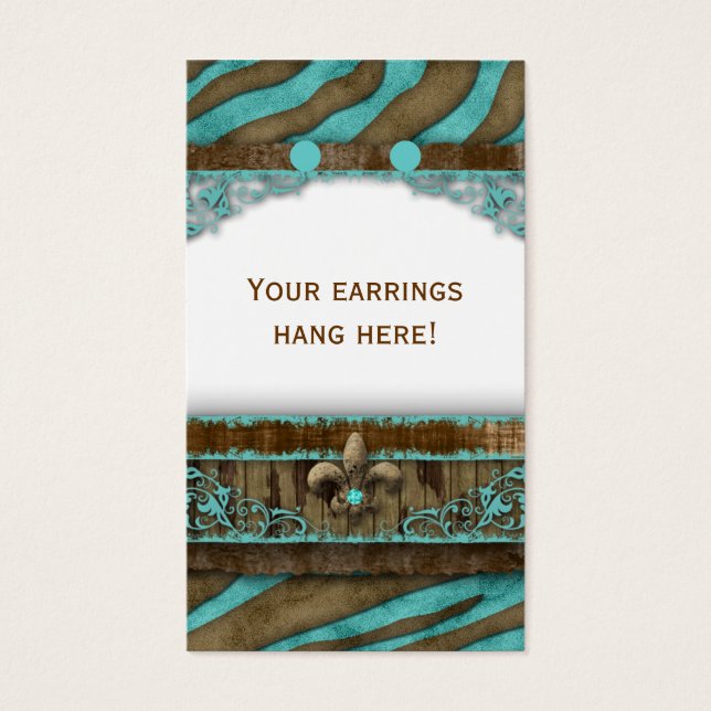 Earring Display Cards Cute Zebra Fleur de Lis (Front)