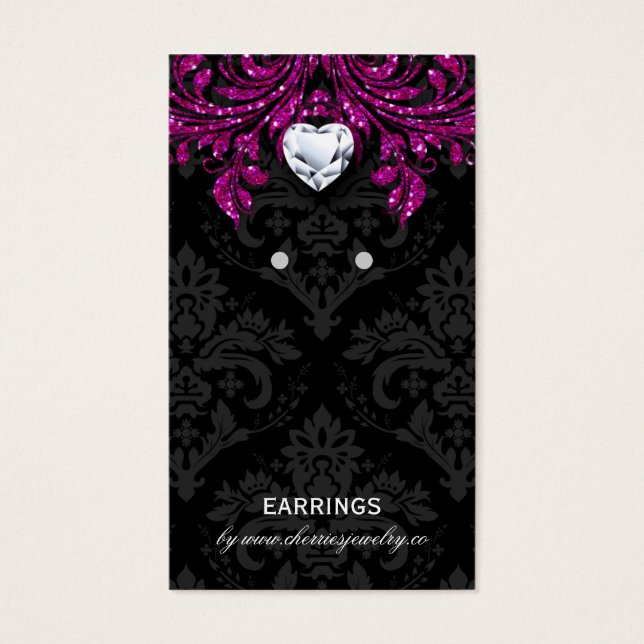 Earring Display Cards Vintage Damask Jewellery Bla (Front)