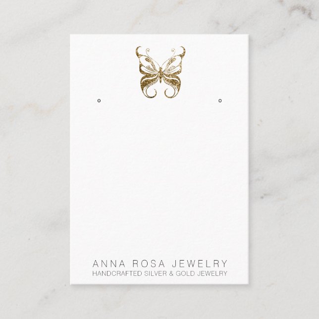 *~* EARRING DISPLAY QR Gold Glitter Butterfly Busi Business Card (Front)