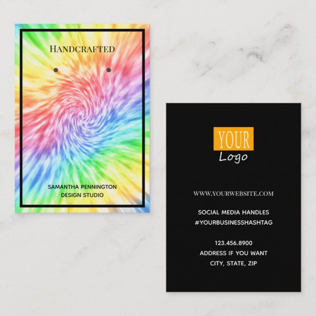 Earring Display Rainbow Tie Dye Business Card (Front/Back)