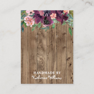 Earring Display Rustic Wood & Burgundy Watercolor Business Card