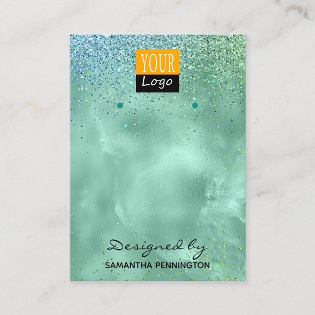 Earring Display Teal Faux Foil & Glitter Business Card (Front)