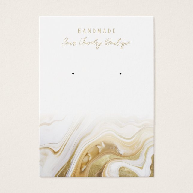 Earring Gold White Marble Agate Display Cards (Front)