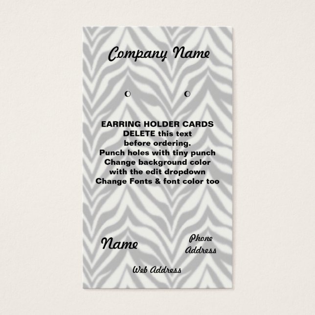 EARRING HOLDER Cards Custom business cards Zebra (Front)