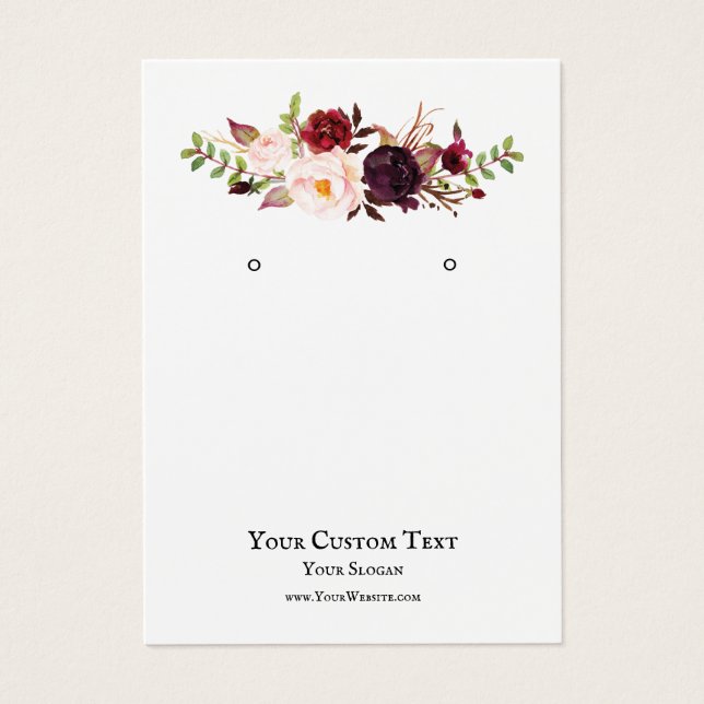 Earring Jewellery Display Card, Burgundy Floral (Front)