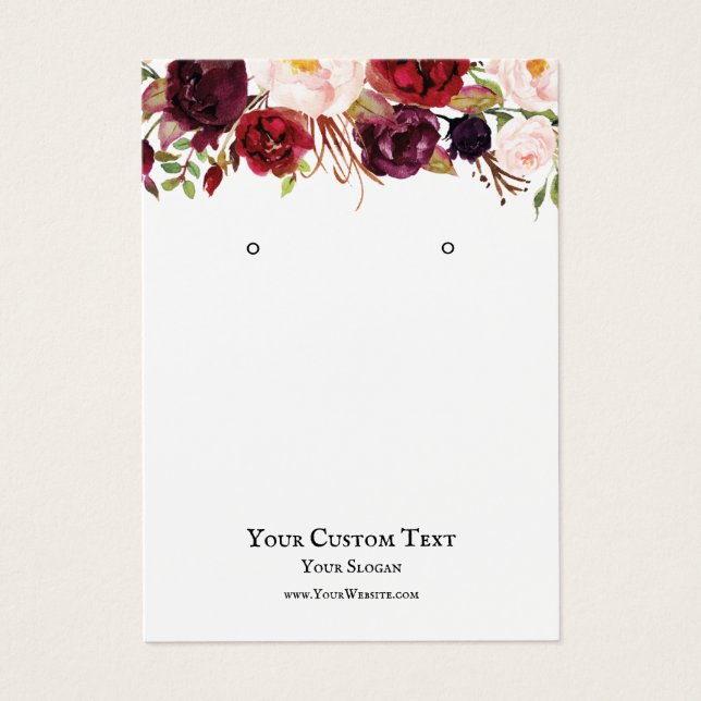 Earring Jewellery Display Card, Burgundy Florals (Front)