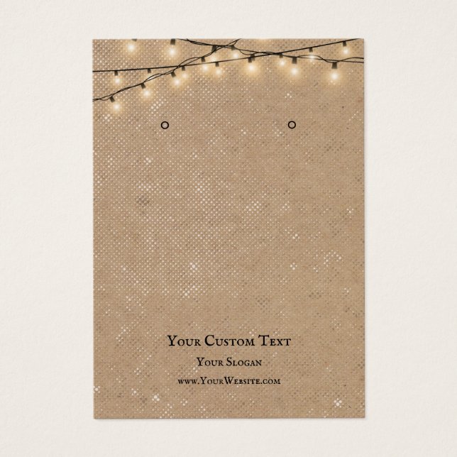 Earring Jewelry Display Card, Rustic String lights (Front)