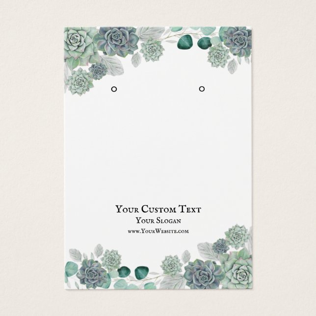 Earring Jewelry Display Card, Succulent Watercolor (Front)