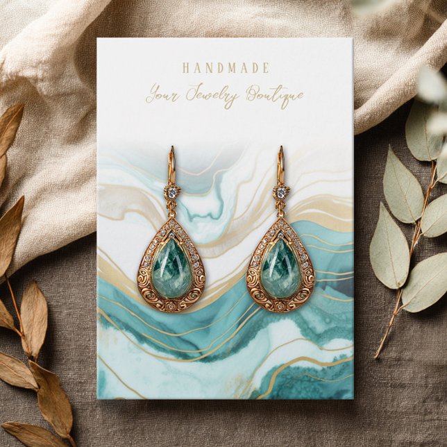 Earring Teal Blue Aqua Gold Agate Display Cards (Creator Uploaded)