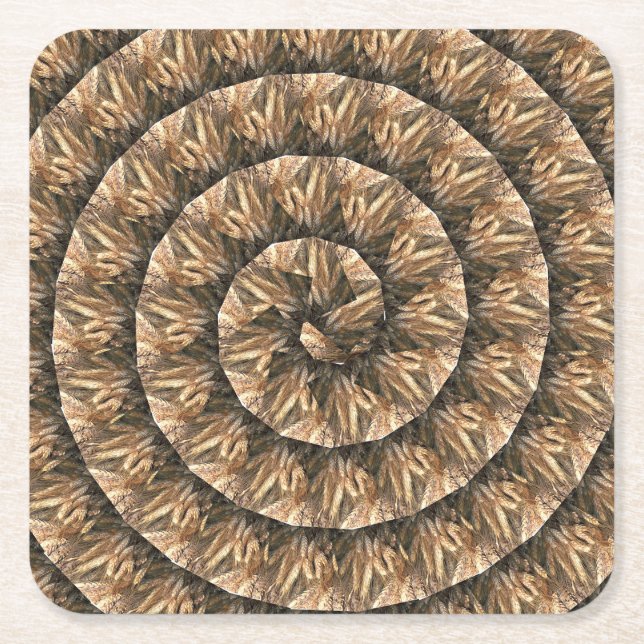 Ears Of Wheat In A Spiral Wheat Pattern, Square Paper Coaster (Front)