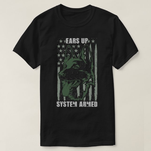 ears up system armed dog american flag T-Shirt (Design Front)