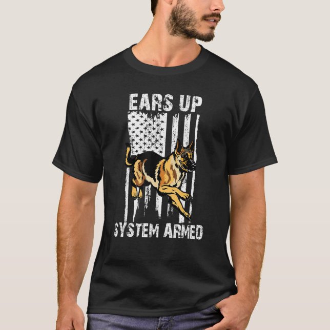 Ears Up System Armed German Shepherd Police Dog T-Shirt (Front)