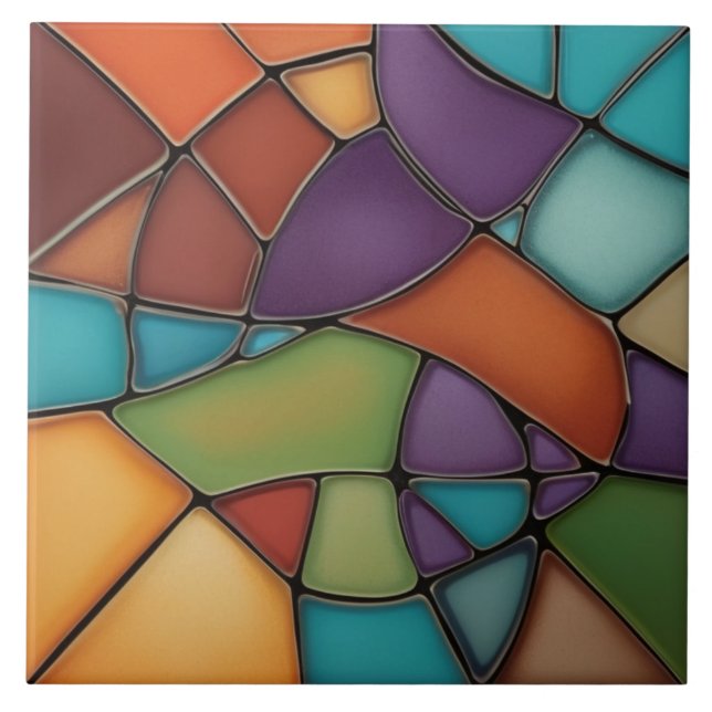 Earth Air Fire Faux Stained Glass Mosaic Abstract Tile (Front)
