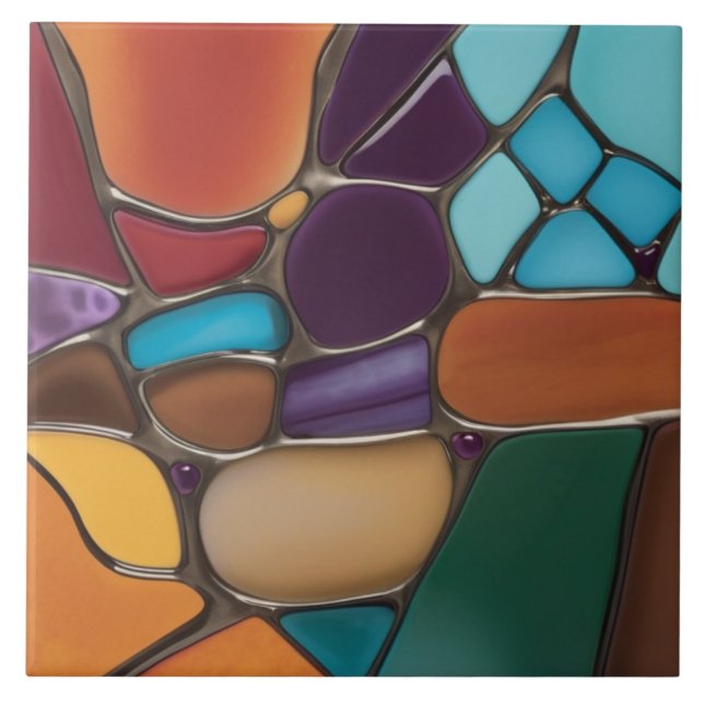 Earth Air Fire Faux Stained Glass Mosaic Abstract Tile (Front)