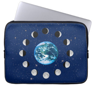 Earth and Moon Phases, on a Background of Stars Laptop Sleeve