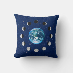 Earth and Moon Phases, on a Background of Stars Throw Pillow