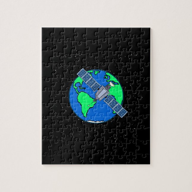 Earth and satellite in space jigsaw puzzle (Vertical)