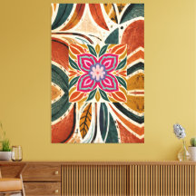 Earth and Sky Symmetrical Folk-Art Floral