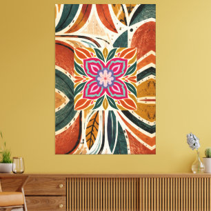 Earth and Sky Symmetrical Folk-Art Floral Canvas Print