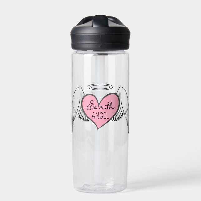 Earth Angel Water Bottle – Wings, Heart & Halo (Front)