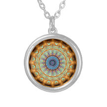 Earth Brown Mandala Pattern Round Necklace
