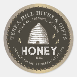 Earth Brown & Taupe Honey Label with Skep & Bees