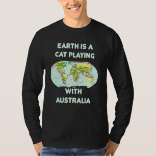 Earth Cat Playing With Ball Shape Australia Geogra T-Shirt