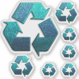 Earth Climate Change Blue Glitter Recycle Symbol