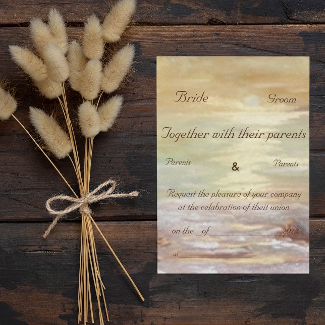Earth colors sunset beach wedding invitation (Creator Uploaded)