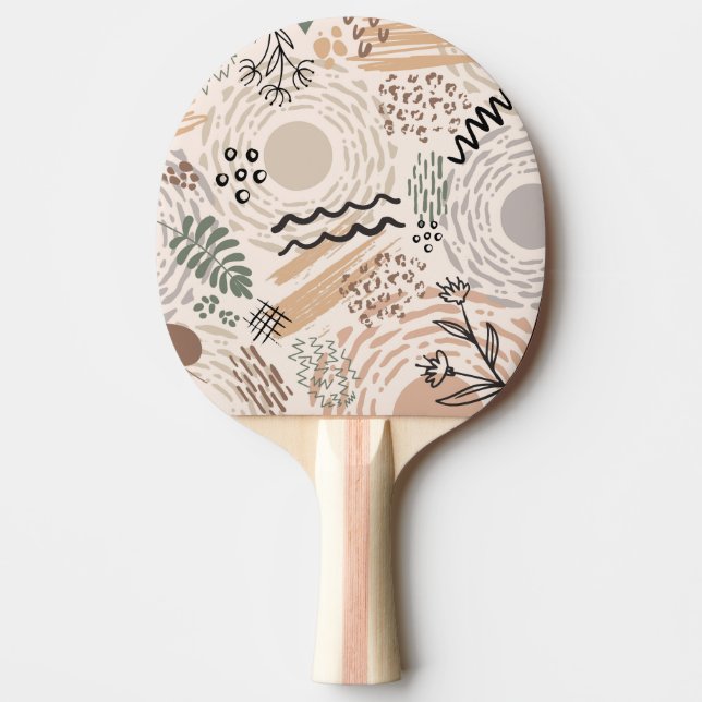 Earth colours with abstract shapes decoration ping pong paddle (Front)