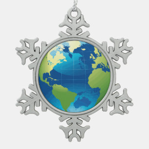 Earth continent globe pewter ornament