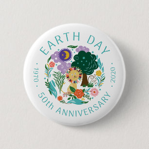 Earth Day 2020 50th Anniversary Cute Lion & Nature 2 Inch Round Button
