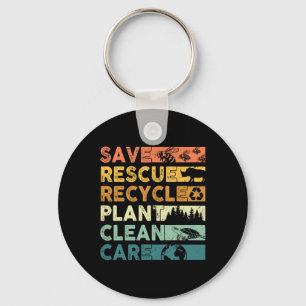 Earth Day 2025 Save Bees Rescue Animals Recycle Pl Keychain