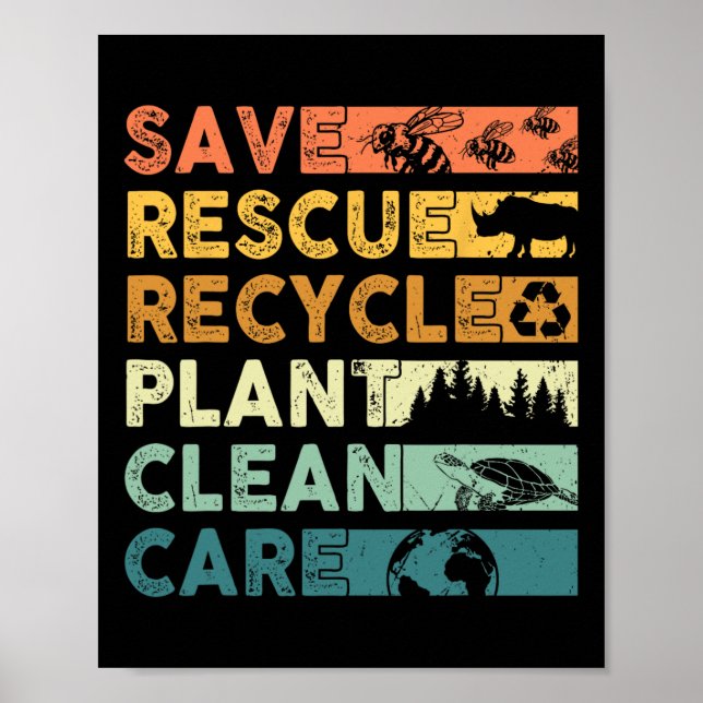 Earth Day 2025 Save Bees Rescue Animals Recycle Pl Poster (Front)