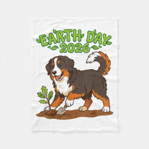 Earth Day 2026 Cute Bernese Mountain Dog Planting Fleece Blanket