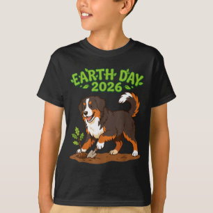 Earth Day 2026 Cute Bernese Mountain Dog Planting T-Shirt